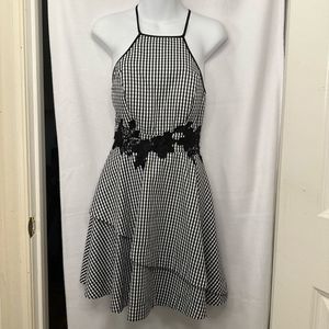 Xtraordinary Spaghetti Strapped Criss Cross Backed Black & White Gingham Mini Dr